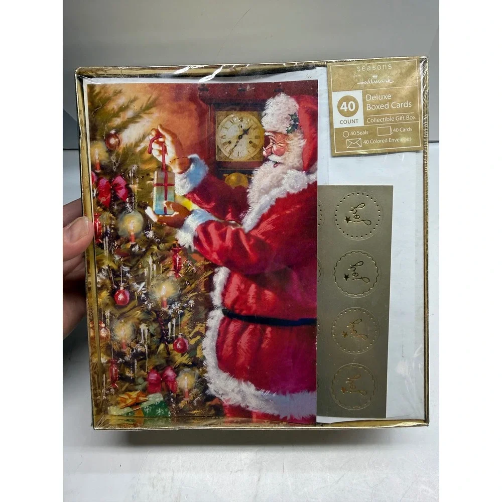 Hallmark Seasons Deluxe Boxed Christmas Cards 40 Count Santa Claus Gold Seals